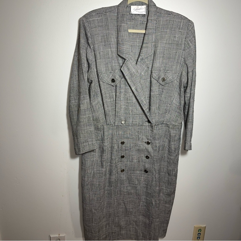 Elegant Gray Plaid Long Sleeve Dress by Schrader Sport Casual